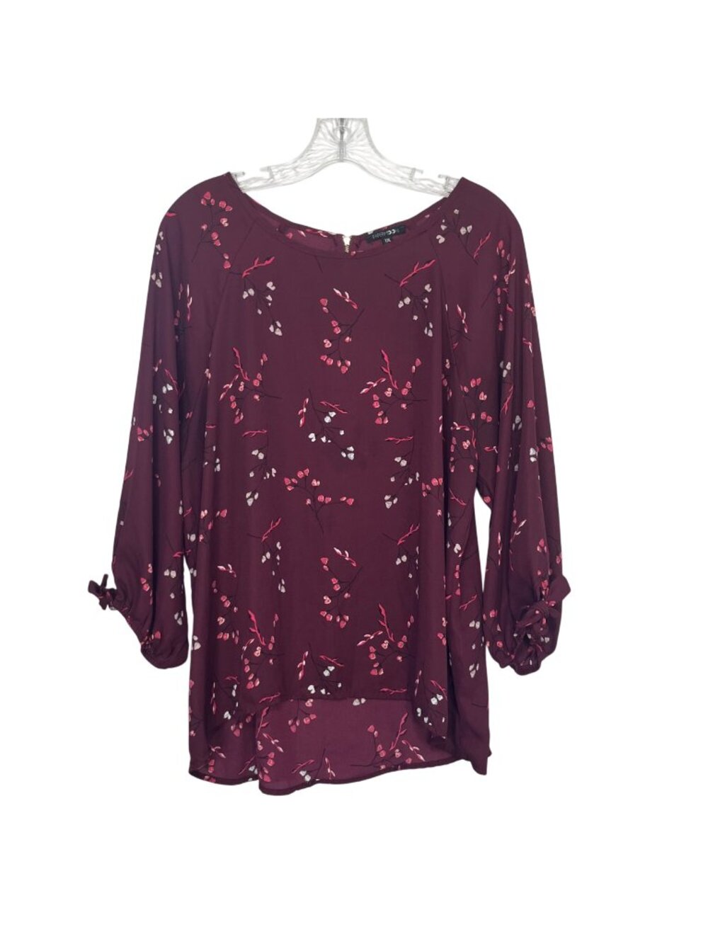 Papermoon Floral High Low Top Tie Sleeves Back Zip XXL Burgundy